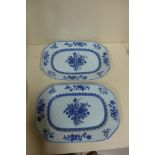Two Chinese octagonal blue and white dishes, 25cm x 17cm - both good condition