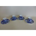 A set of four Victorian blue and white coffee cans and saucers, with kite mark, all good