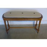 A re-upholstered light oak late Victorian window seat - 60cm H x 98cm x 37cm - in good condition