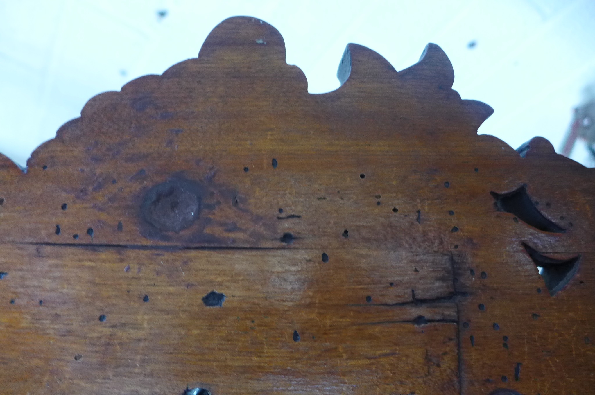 A late Victorian walnut barometer clock with thermometer, extensively carved with a nautical - Image 4 of 4