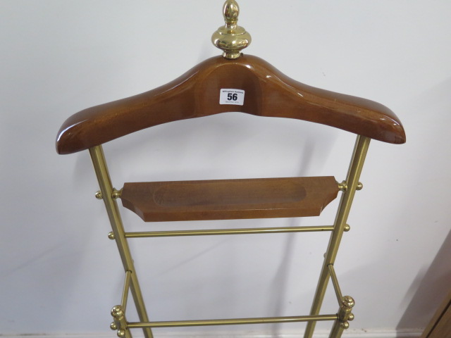 A wood and brass valet stand with hanger, tray and rails, width 49cm, height 125cm - Image 2 of 3