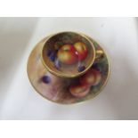A Royal Worcester miniature fruit decorated cup and saucer, signed M Price - in good condition