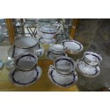A Shelley Swallow decorated tea service, six setting with teapot and stand, some usage marks but