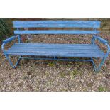 A rustic blue painted vintage garden bench - 167cm wide