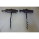 Two 19th century corkscrews, 14cm long, general wear to both, end blunt to one