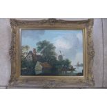 An oil on board landscape river scene, with a plaque for Edward Williams in a gilt swept frame, size