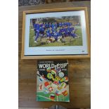 A large framed World Cup 1966 England hopefuls hand signed by Geoff Hurst and Martin Peters, with