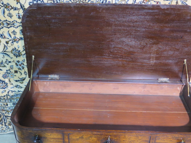 A 19th century mahogany bow fronted kneehole desk, with a lift up top above six drawers and a - Image 3 of 3