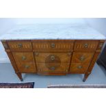A good quality walnut and cross banded chest with a marble top, the top drawer stamped J