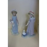 Two Lladro figures of children 5045 - Belinda with doll, 5044 Girl pulling dolls carriage - not