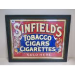 A framed Sinfields Card tobacco sign, framed, 47cm x 59cm - some visible wear but colours bright