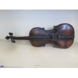 A violin with a single piece 14 inch back, label copy of Jacobus Stainer Horne Thompson and Co