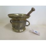 A Charles II bronze mortar with everted rim and loop handles, cast to the rim 'Henrick Ter E Fecit