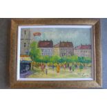 French school, oil on canvas, 1950's street scene, framed, size 86x66 cm