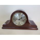 An 8 day mahogany case Westminster chime clock - 46cm wide, runs but stops