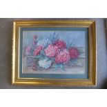 J Le Vast 1922 - French school 'Peonies' watercolour on paper, in gilded frame, size 74x58 cm