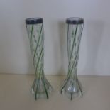 A pair of glass Art Nouveau style vases with silver rims, 20cm tall