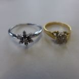 An 18ct yellow gold hallmarked diamond ring, size L, and an 18ct white gold hallmarked diamond ring,