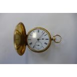 An 18ct yellow gold Hunter key wind pocket watch by A and N 117 Victoria Street London, not working,