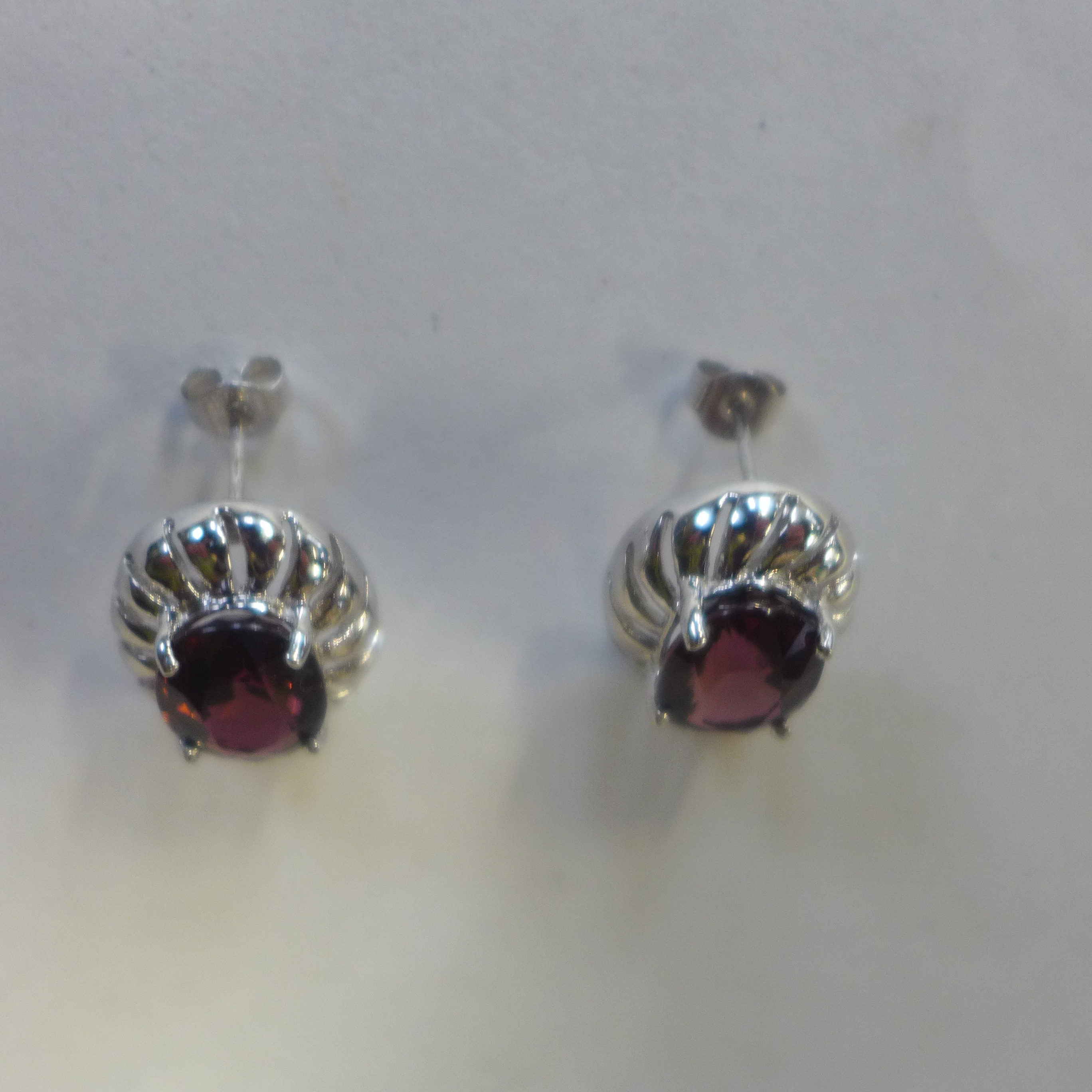 A pair of 9ct white gold pink stone set earrings, approx 4.8 grams, generally good - Image 2 of 2