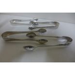 Four small pairs of silver sugar nips, including bright cut pattern and a pair with apostles to