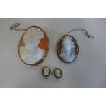 A large Cameo brooch in a 9ct hallmarked gold mount, 7x5cm, a smaller cameo in an 18ct mount