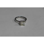 A 1.51ct princess cut diamond solitaire ring set in platinum, colour G, Clarity VVS1, Size M,