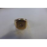 A hallmarked 9ct gold diamond signet ring, size R, approx 10.8 grams, general usage marks, hallmarks