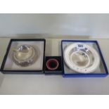 A silver Armada dish, approx 4 troy oz, a weighted silver ashtray and a silver ring, all good,
