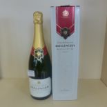 A bottle of Bollinger Champagne, Special Cuvee Creme label