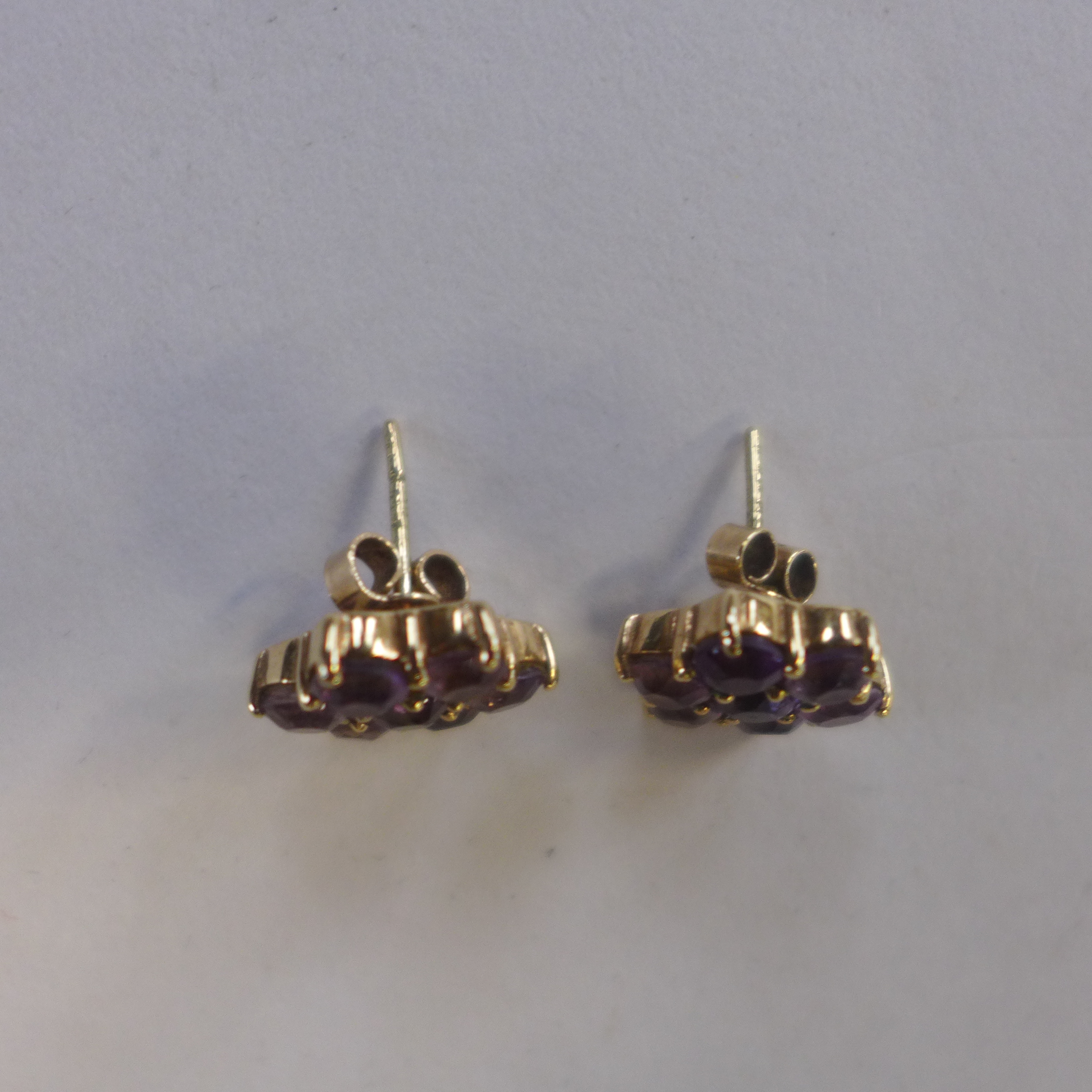 A pair of 9ct amethyst cluster earrings, approx 4 grams, generally good - Image 2 of 2