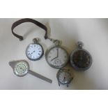 A military Bravingtons pocket watch, running - a Waltham pocket watch with black dial - running, a