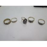 Five 9ct gold rings, various sizes, total weight approx 10.2 grams