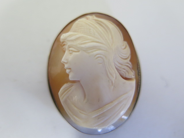 A 9ct gold cameo, the portrait on landscape format, width - 34mm, weight approx 5 grams, and a - Image 3 of 4