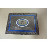 A fine silver and enamel box with a gilt interior import mark 1924 - decorated with a crown motif