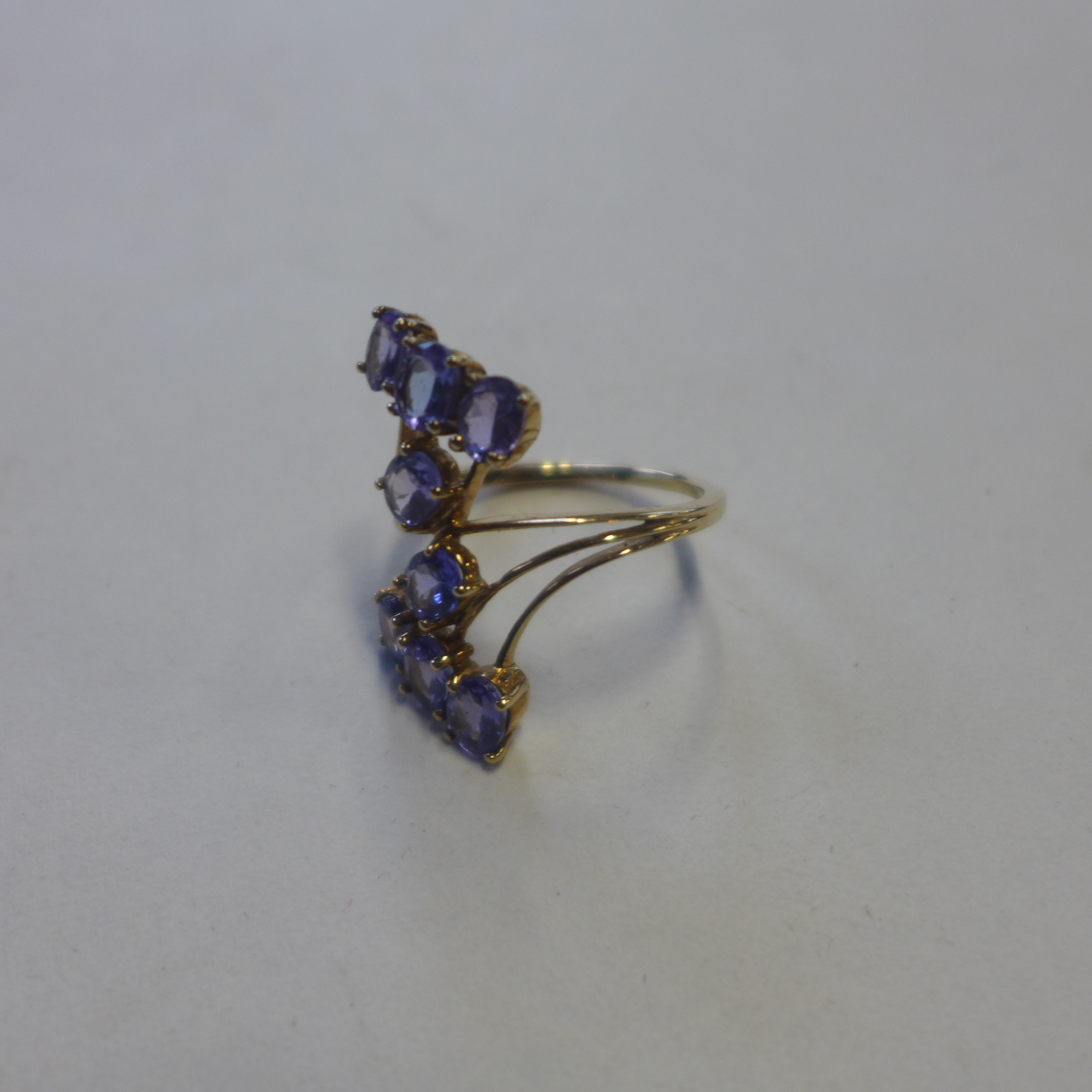 A 9ct hallmarked tanzanite set ring, size Q, approx 3.6 grams, generally good - Image 2 of 3