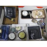 A collection of vintage costume jewellery and watches including 1oz silver ingot, silver pocket