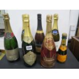 Two bottles of Champagne, small bottle Veuve Cliquot and four other bottles, Wine, Cider, Perry -