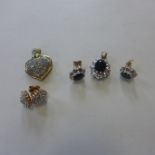 Two 9ct gold pendant and earring sets, total weight approx 8.2 grams