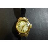 A lades Avia 9ct cocktail watch on leather strap, running, case size approx 25x15mm - case clean,