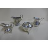 Three silver cream jugs, and a sugar bowl, various makers, including Charles Stuart Harris and