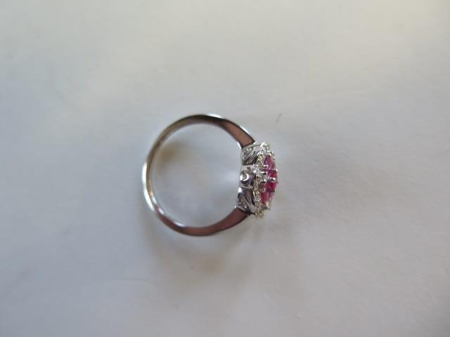 A 14ct white gold four stone ruby and diamond ring, size N, approx 2.9 grams, in good condition - Image 3 of 3