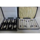 Two sets of Art Deco style spoons, including coffee bean spoons, A J Bailey, Birmingham 1923 - and a