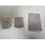 Three silver cigarette cases, approx 11.1 troy oz, general usage, small dents, all open and close