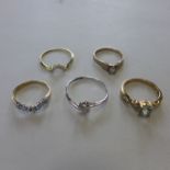 Five hallmarked 9ct rings, approx 8.9 grams