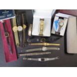 A collection of eight ladies quartz wrist watches including Raymond Weil, Pulsar, Rotary etc,