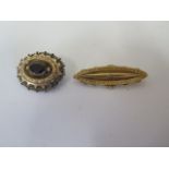 A Victorian style 15ct gold brooch, centrally set with a small diamond, pin not gold, length 4.