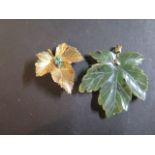 A 9ct gold and turquoise maple leaf brooch, fully hallmarked, weight 6.8 grams, length 35mm, width
