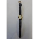 A Bulova gilt and stainless steel manual wind Art Deco style wristwatch, 23mm wide, not running