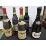 Six bottles of red wine including Nuits St Georges 1974 - Cote De Nuits Villages 1977 - Rioja,